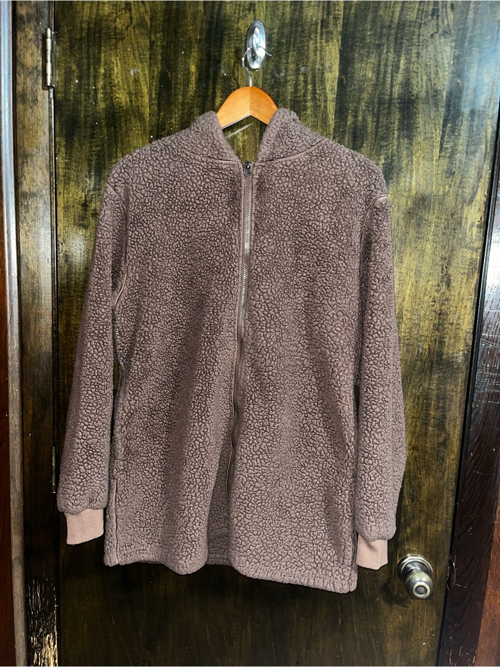 Unbranded Cozy Brown Sherpa Zip-Up Hooded Jacket